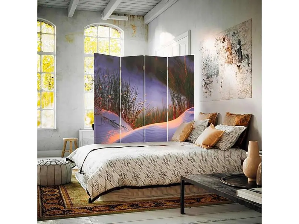 Paravent aube de dune 4 volets - 145 x 180 cm - 1 face déco, 1 face noir