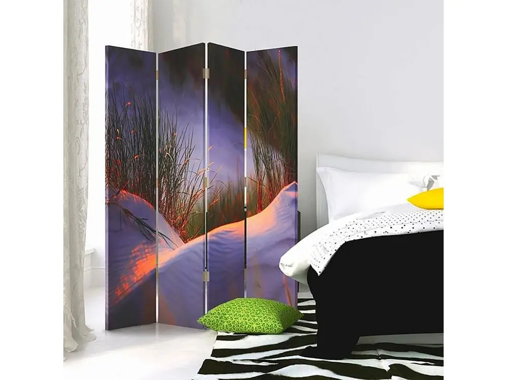 Paravent aube de dune 4 volets - 145 x 180 cm - 1 face déco, 1 face noir