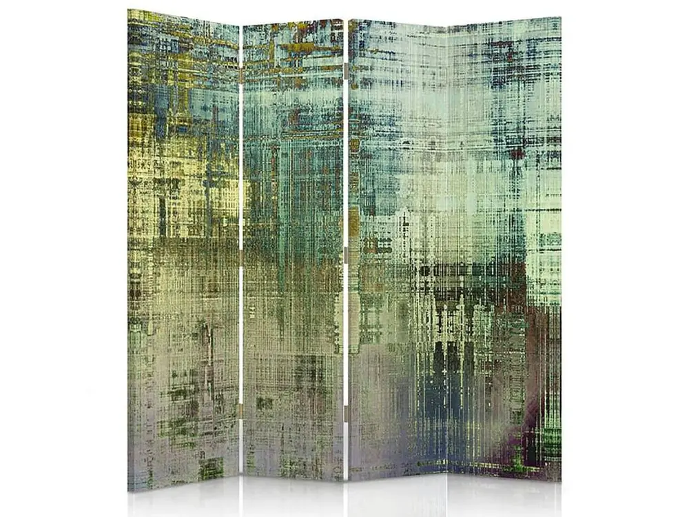 Paravent résumé imaginaire vert 4 volets - 145 x 180 cm - 1 face déco, 1 face noir