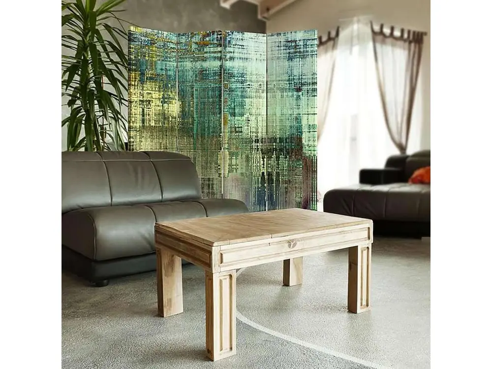 Paravent résumé imaginaire vert 4 volets - 145 x 180 cm - 1 face déco, 1 face noir