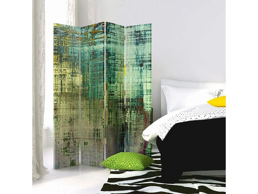 Paravent résumé imaginaire vert 4 volets - 145 x 180 cm - 1 face déco, 1 face noir