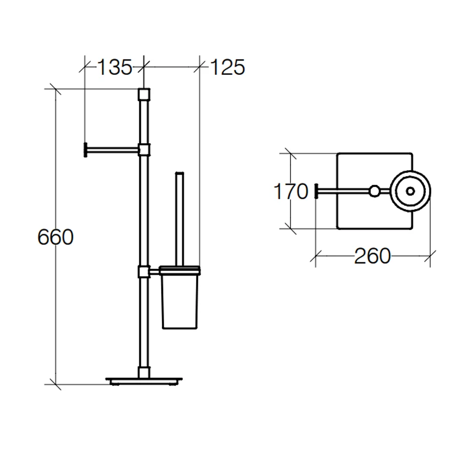 Piantatana porte-rouleau et porte-balayette avec balayette incluse Lineabeta collection Ranpin en laiton chromé base carrée