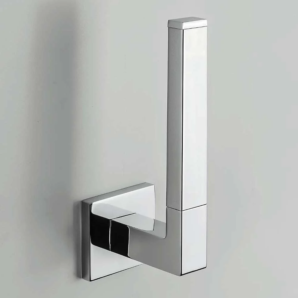 Porte-rouleau vertical de forme carrée en laiton chromé Colombo Design collection BasicQ avec fixation par cheville