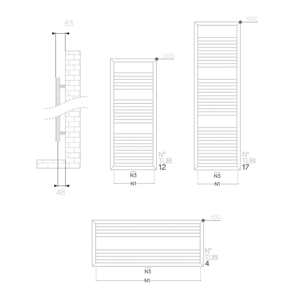 Radiateur plat Lazzarini 1600x500 mm entraxe 400 mm/50 mm modèle Urbino finition Blanc
