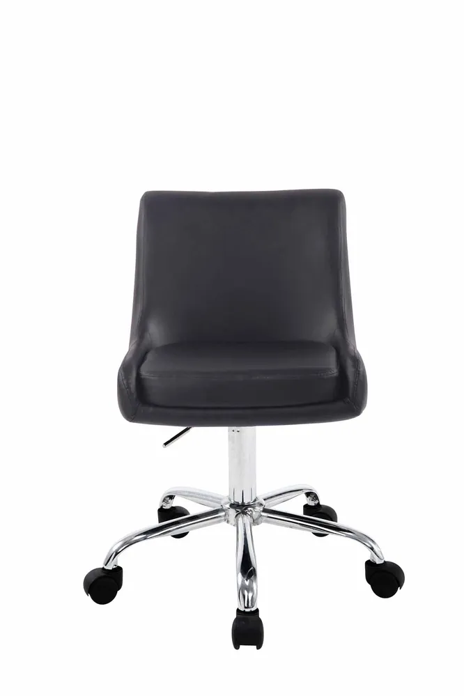 Siège de travail tendance en similicuir noir – Dossier incurvé enveloppant assise ergonomique et piètement à roulettes 10_...