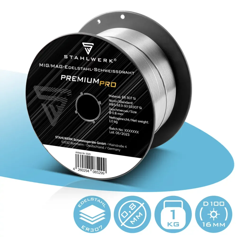 Stahlwerk Mig aime l'acier inoxydable He 307 SI Widding Fil 0,8 mm à 1 kg Rouleau de fil