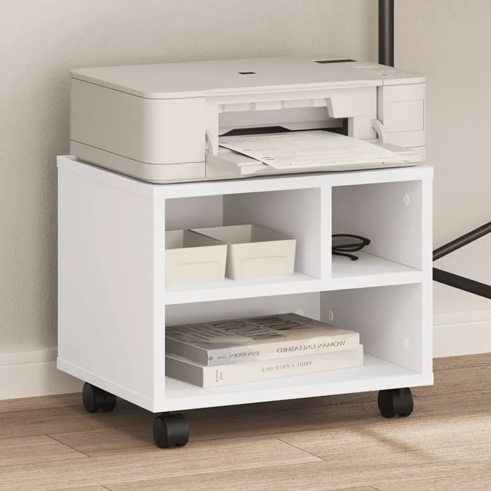 Support d'imprimante table meuble bureau avec roulettes 41 x 32 x 34,5 cm blanc 02_0044741
