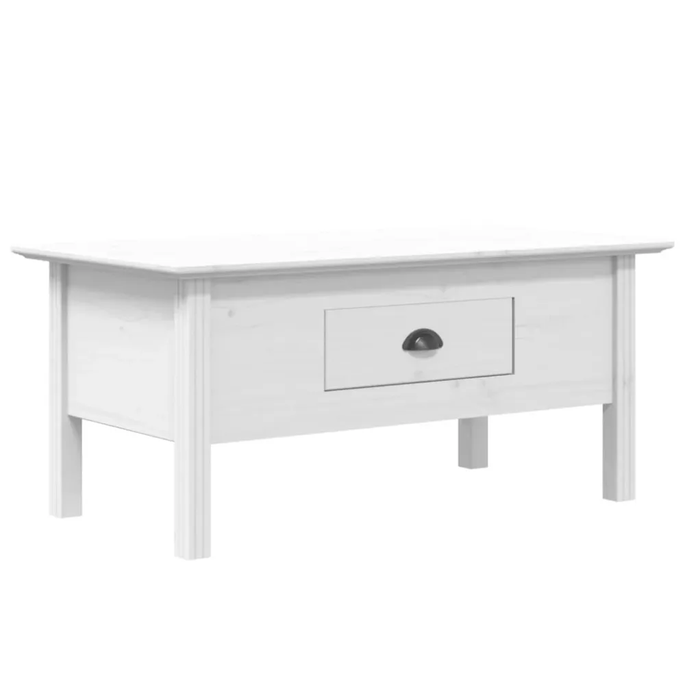 Table basse avec tiroir design tendance et contemporaine 100 x 55 x 46 cm bois de pin et MDF blanc DEC038211