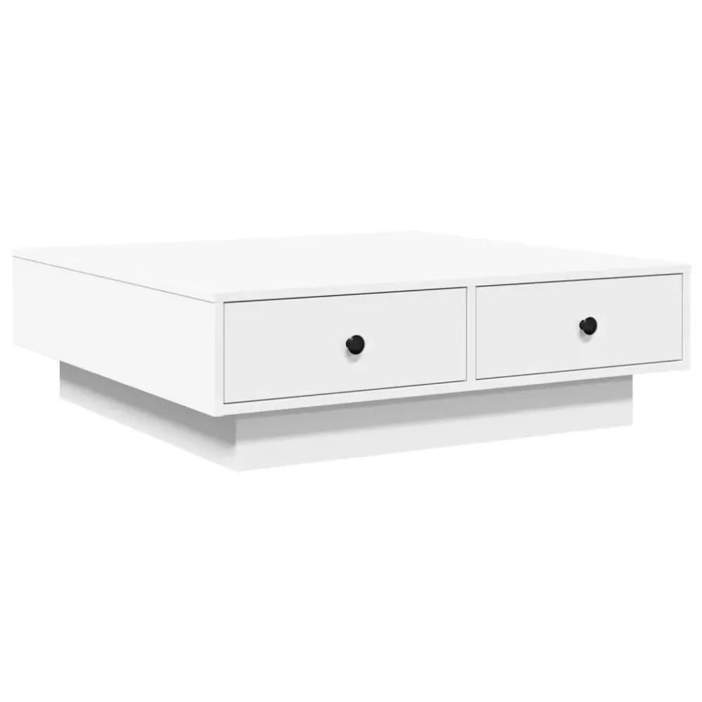 Table basse avec tiroirs design actuel et contemporaine 90 x 90 x 28 cm aggloméré blanc DEC038034