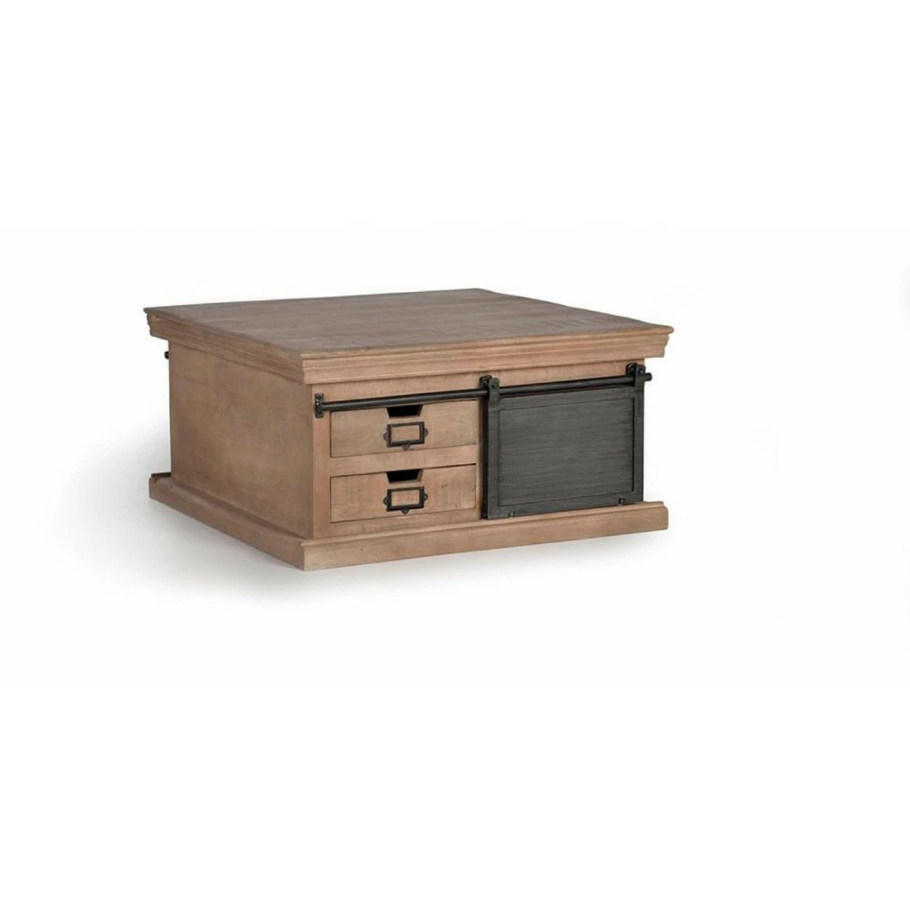 Table basse 4 tiroirs bois, fer marron 90x90x45cm bois-fer - ildé décoration d'autrefois