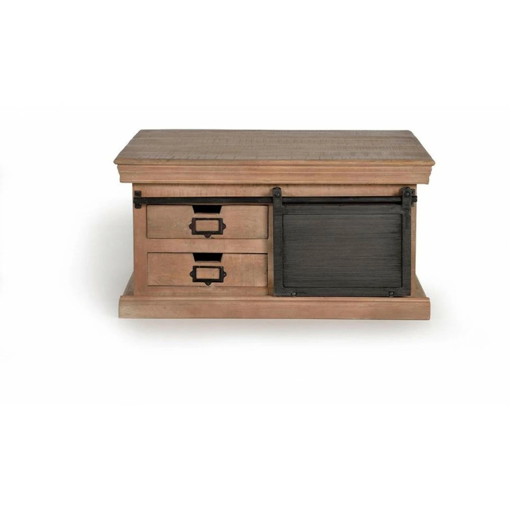 Table basse 4 tiroirs bois, fer marron 90x90x45cm bois-fer - ildé décoration d'autrefois