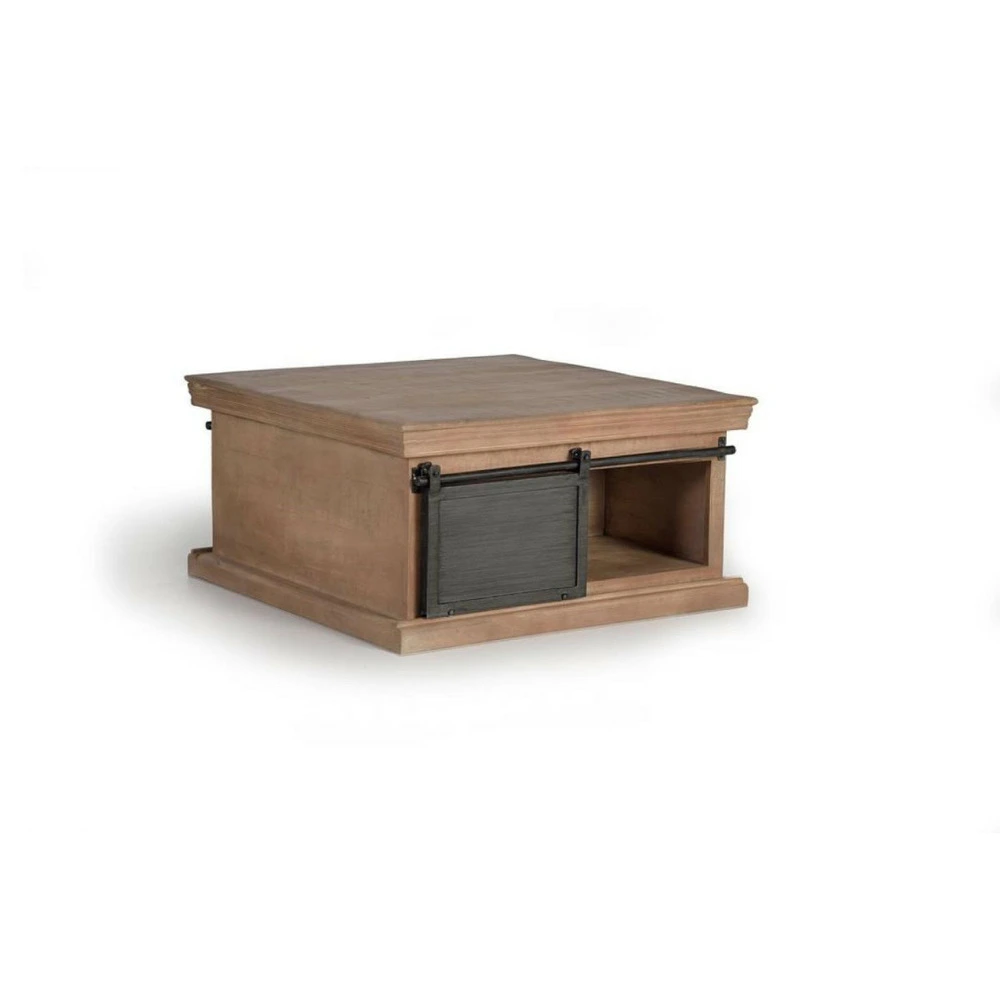 Table basse 4 tiroirs bois, fer marron 90x90x45cm bois-fer - ildé décoration d'autrefois