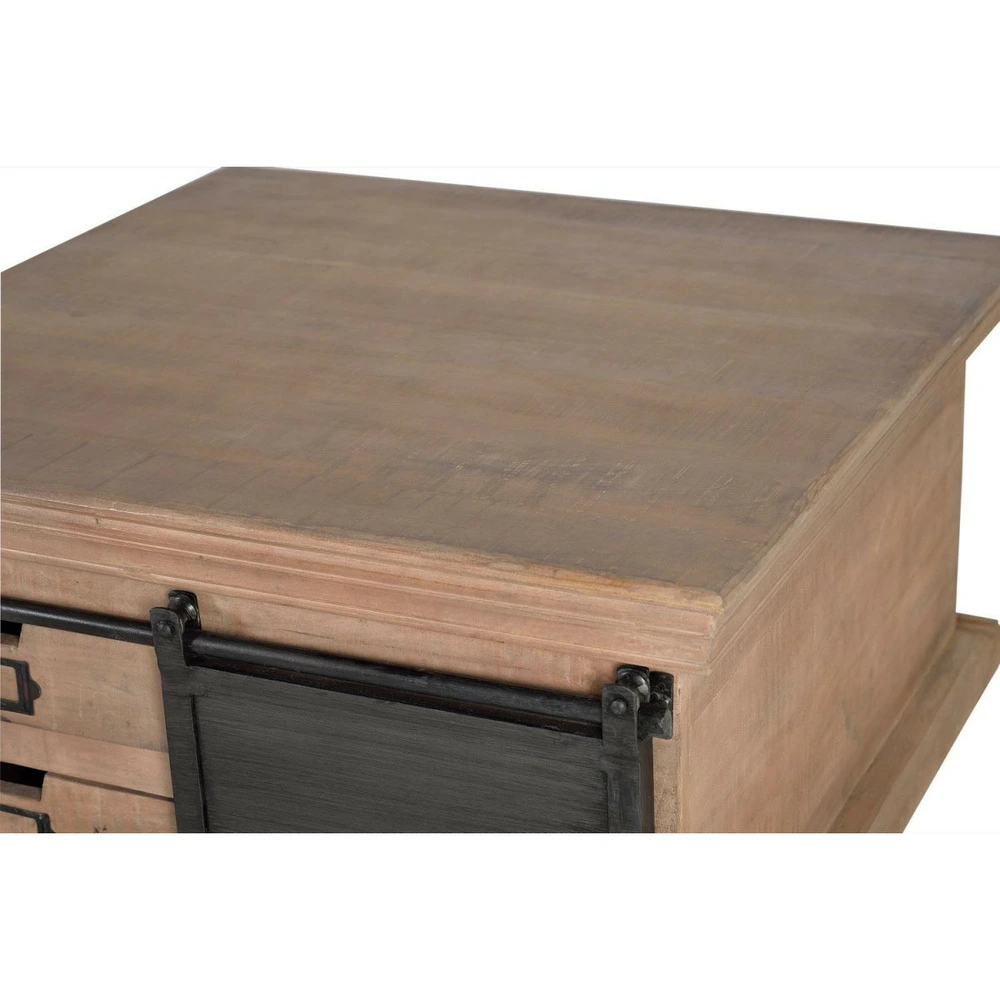 Table basse 4 tiroirs bois, fer marron 90x90x45cm bois-fer - ildé décoration d'autrefois