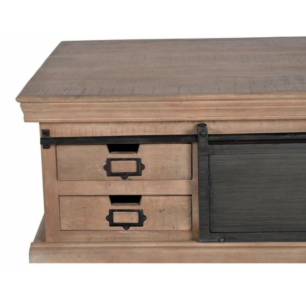 Table basse 4 tiroirs bois, fer marron 90x90x45cm bois-fer - ildé décoration d'autrefois