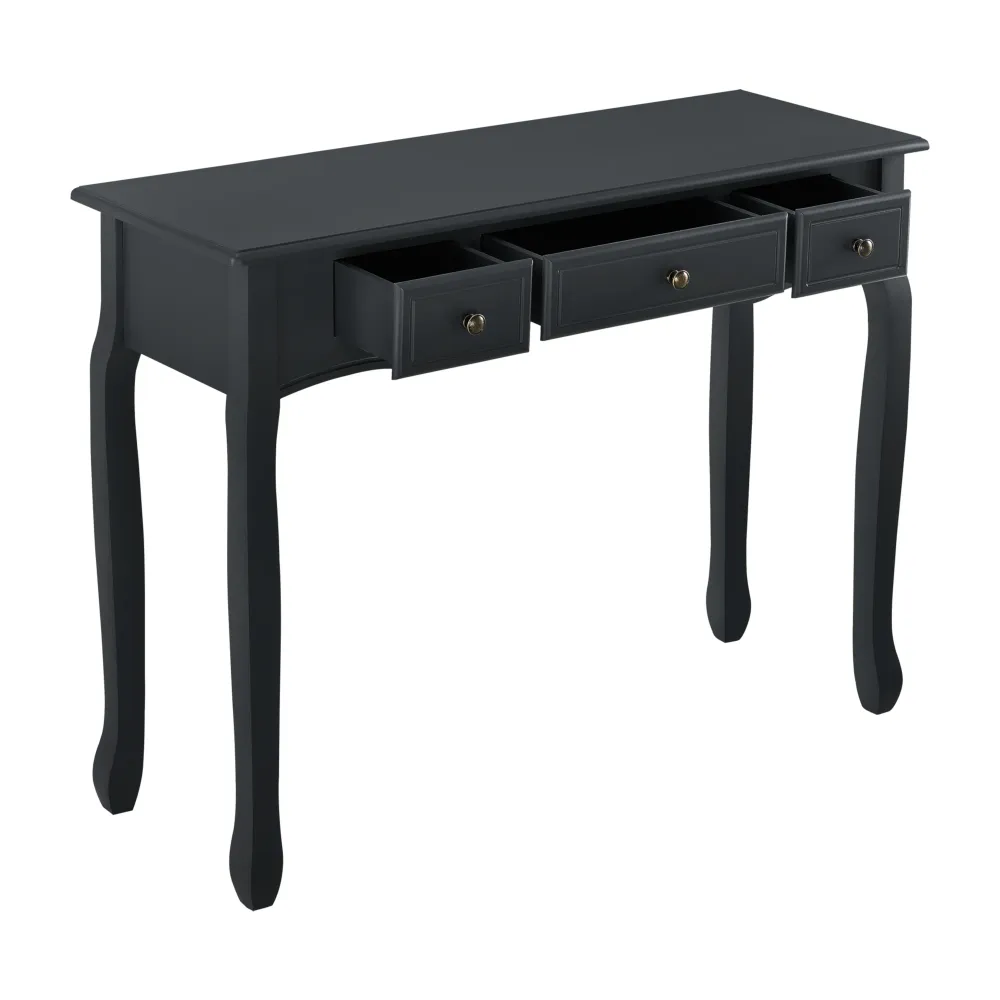 Table console d entrée salon avec 3 tiroirs MDF pieds en pin 100 cm noir 03_0004179/2