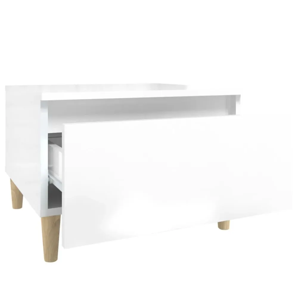 Table d'appoint meuble de salon bout de canapé avec tiroir 50 x 46 x 35 cm bois d'ingénierie blanc brilliant DEC032367
