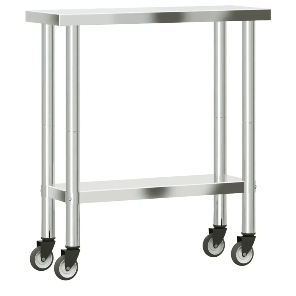 Table de travail de cuisine professionnelle avec roues 82,5 x 30 x 85 cm acier inoxydable 02_0045416