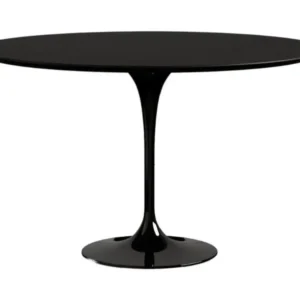 Table tulipe ronde extensible-Plateau Noir mat-Largeur 137/187 cm-Piètement Noir brillant