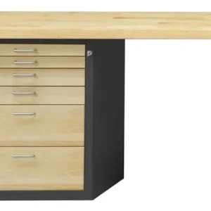 Établi combiné ANKE; 1500x700 mm; RAL 7016 / hêtre ciré naturel; Hêtre plaque résistant; Armoire inférieure gauche (V-BL)...