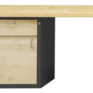 Établi combiné ANKE; 1500x700 mm; RAL 7016 / hêtre ciré naturel; Hêtre plaque résistant; Armoire de socle gauche 660x615 m...