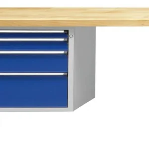 Établi combiné ANKE; 1500x700 mm; RAL 7035/5010; Élément bas gauche 660x615x600 mm 4 tiroirs 60 90 150 240 mm choisir à ba...