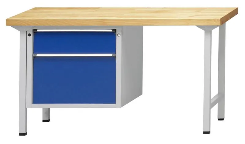 Établi combiné ANKE; 1500x700 mm; RAL 7035/5010; Armoire inférieure gauche (V-BL) 660x615x600 mm 2 tiroirs 180 360 mm se f...