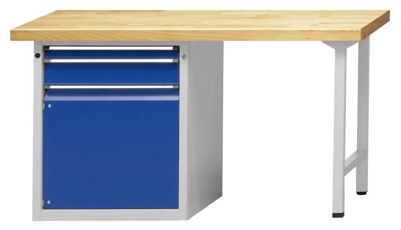 Établi combiné ANKE; 1500x700 mm; RAL 7035/5010; Élément bas gauche 660x615 mm 2 tiroirs 60 120 mm; 1 porte magasiner à ba...