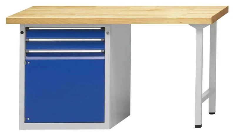 Établi combiné ANKE; 1500x700 mm; RAL 7035/5010; Élément bas gauche 660x615 mm 2 tiroirs 90 mm; 1 porte 540 mm prendre à b...