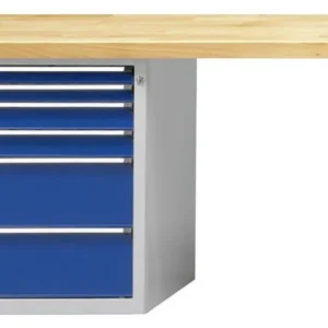 Établi combiné ANKE; 1500x700mm; RAL7035 / 5010; Élément bas gauche 660x615 mm 6 tiroirs 60 60 90 90 210 210 mm commander...
