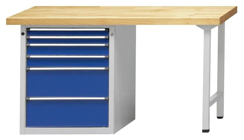 Établi combiné ANKE; 1500x700mm; RAL7035 / 5010; Élément bas gauche 660x615 mm 6 tiroirs 60 60 90 90 210 210 mm commander...