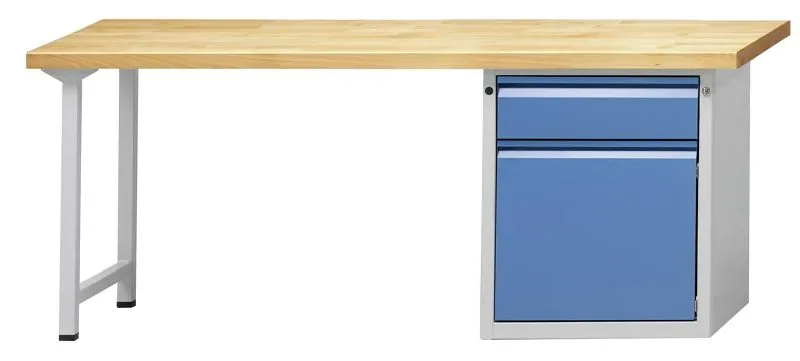 Établi combiné ANKE; 2000x700 mm; RAL 7035/5012; Armoire de socle droite 625x640x800 mm 1 tiroir 170 mm; 1 porte 510 mm se...