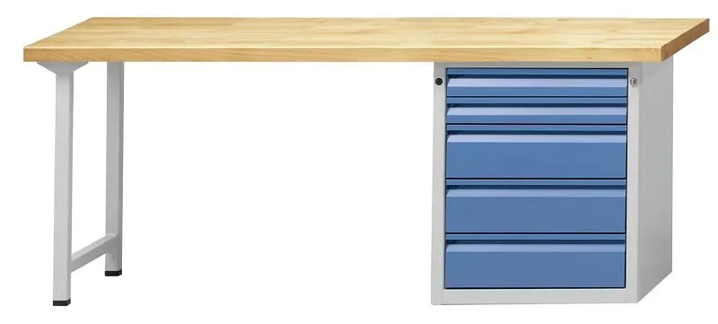 Établi combiné ANKE; 2000x700mm; RAL 7035/5012; Élément bas droit 625x640x800 mm 5 tiroirs 8585170170170 mm acquérir à bas...