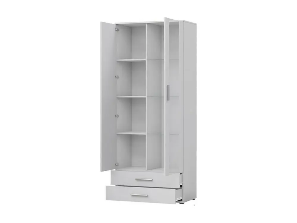 Vitrine Charlotte E105, Noir|Lefkas chêne, Avec tiroirs|Avec des portes, 192x80x41cm
