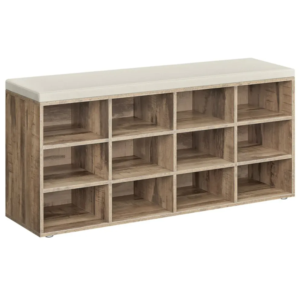 Banc à chaussures meuble d’entrée avec siège étagère à chaussures avec coussin et 9 compartiments étagères réglables pour...