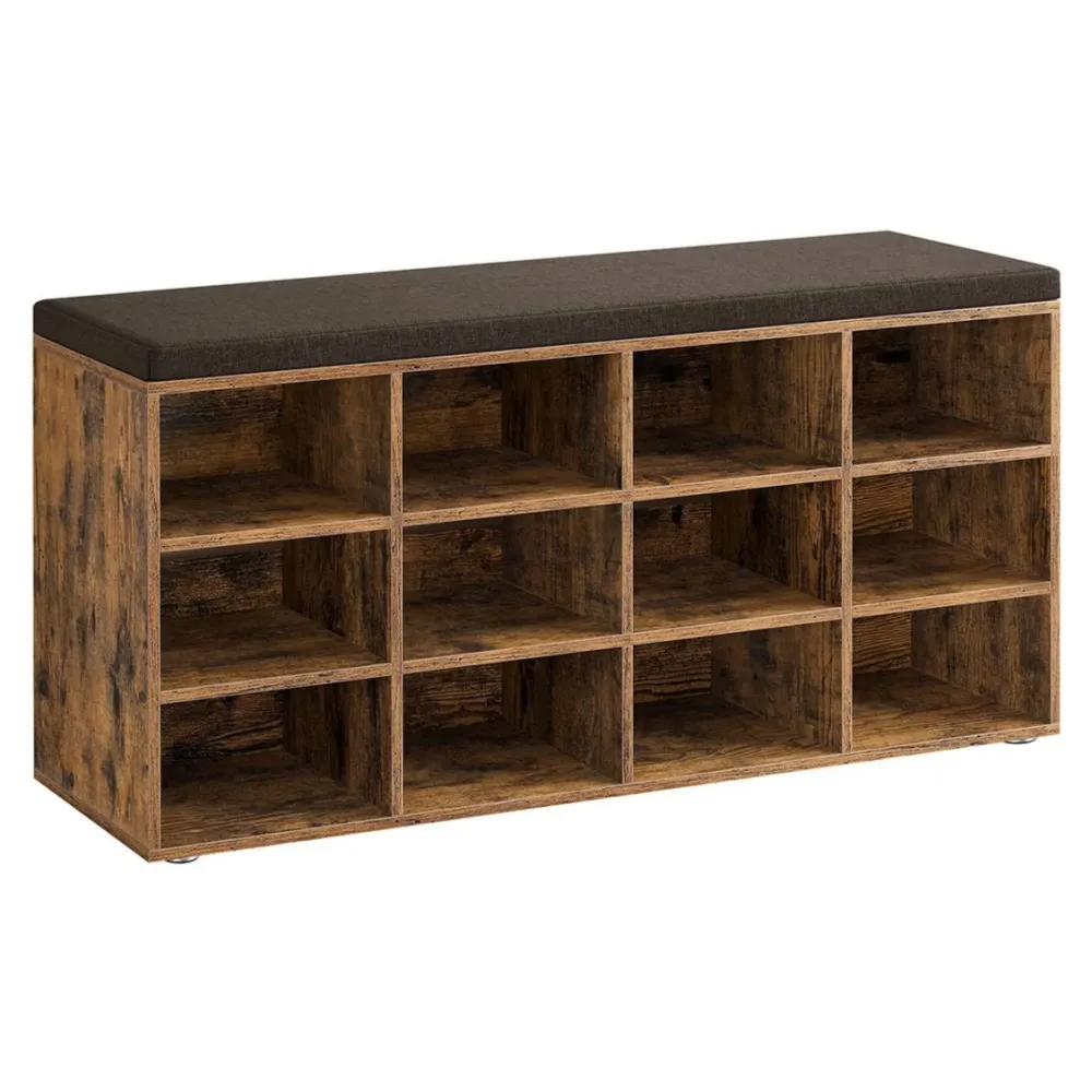 Banc à chaussures meuble d’entrée avec siège étagère à chaussures avec coussin et 12 compartiments étagères réglables pour...