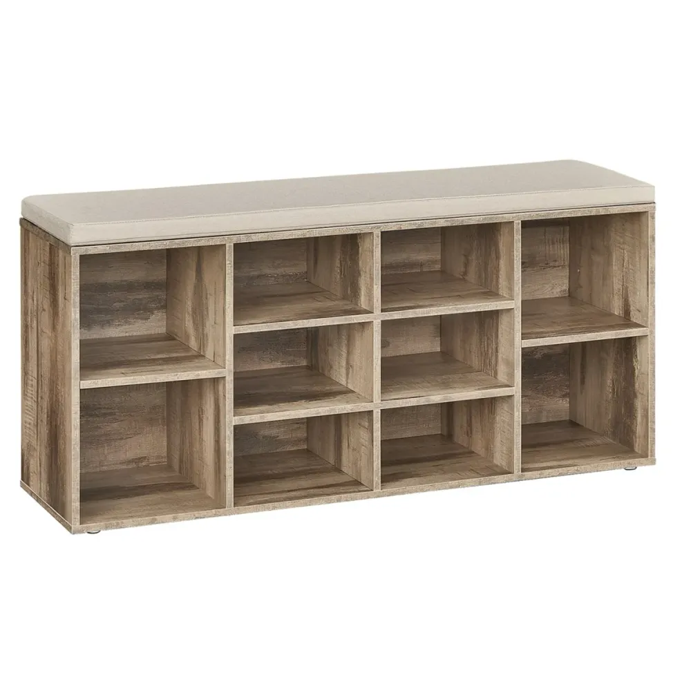 Banc à chaussures meuble d’entrée avec siège étagère à chaussures avec coussin et 9 compartiments étagères réglables pour...