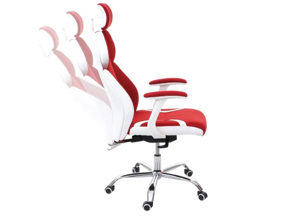 Chaise de bureau HWC-F12, chaise pivotante, tissu + similicuir - rouge/blanc