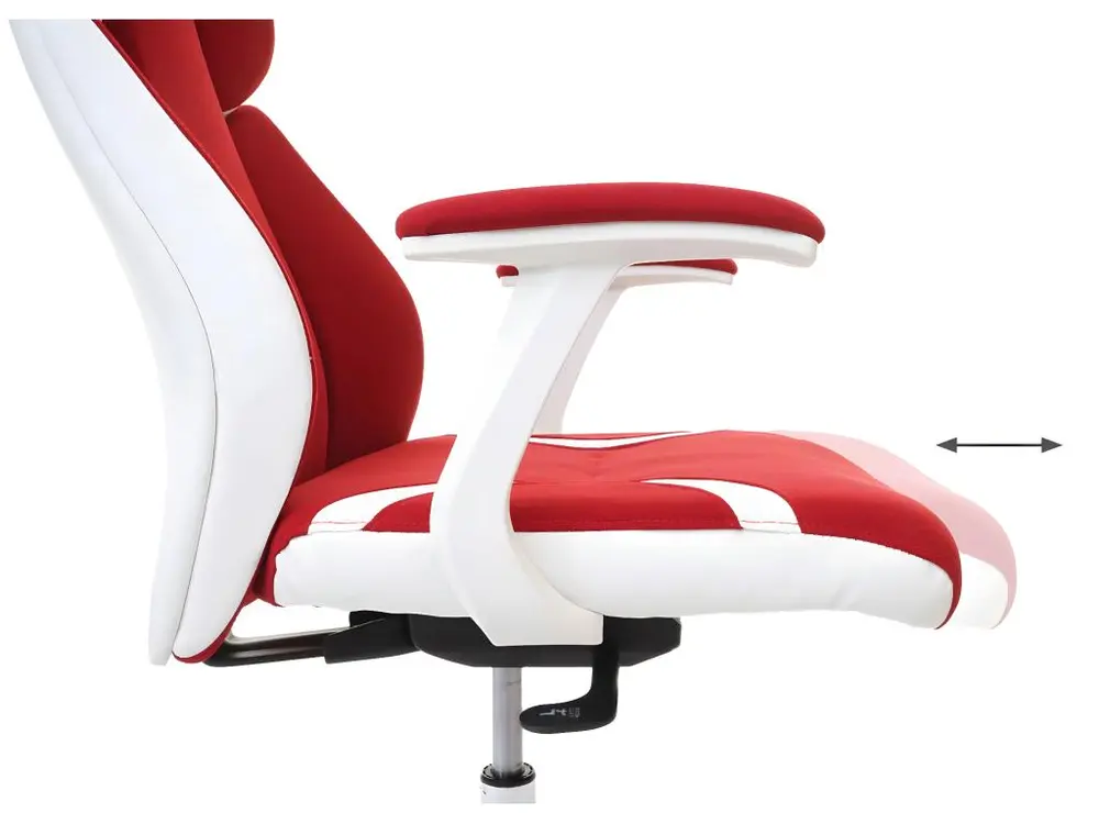 Chaise de bureau HWC-F12, chaise pivotante, tissu + similicuir - rouge/blanc