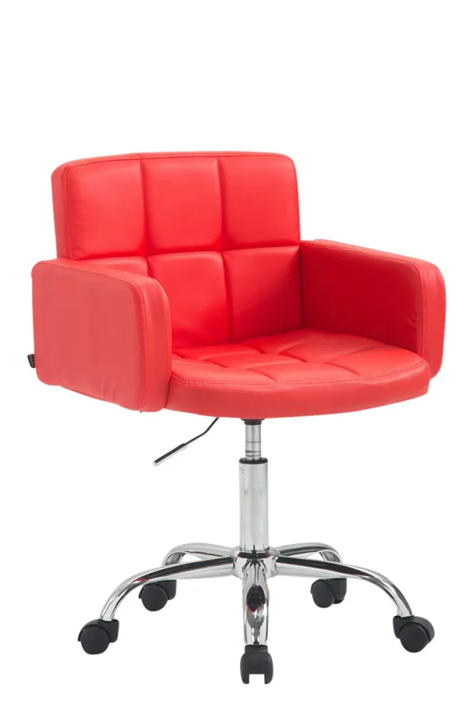 Chaise de bureau à roulettes avec dossier et accoudoirs en synthétique rouge FAL10157