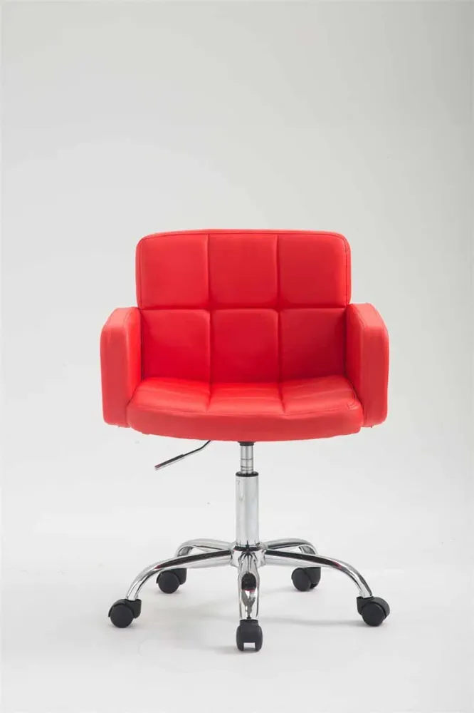 Chaise de bureau à roulettes avec dossier et accoudoirs en synthétique rouge FAL10157