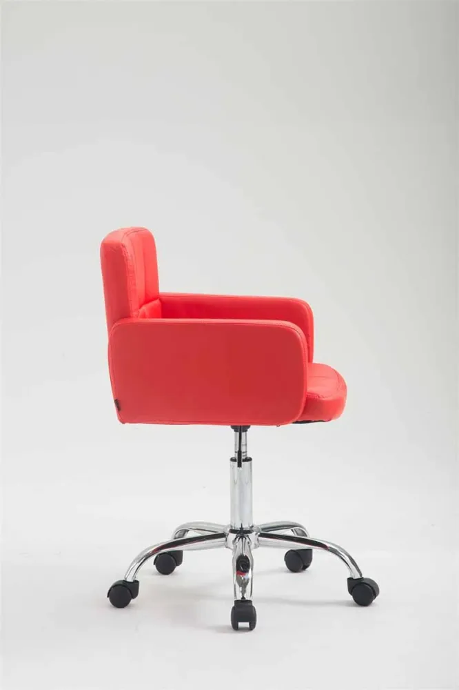 Chaise de bureau à roulettes avec dossier et accoudoirs en synthétique rouge FAL10157