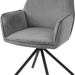 Chaise fauteuil rembourré salon bureau avec accoudoirs rotation 90° en velours gris FAL04034