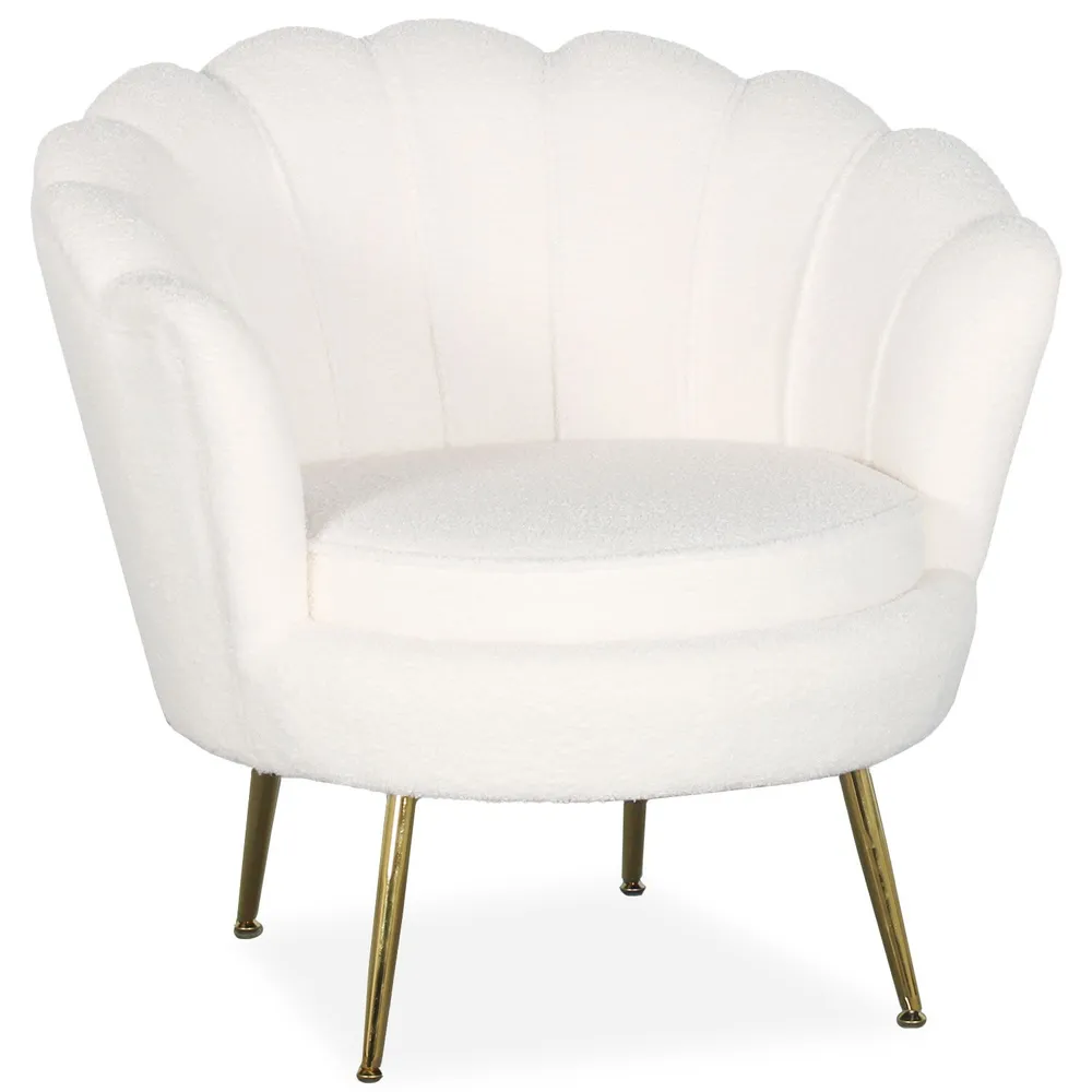 Fauteuil arrondi style boudoir glamour Andersen Tissu bouclette Crème avec compartiments intégrés
