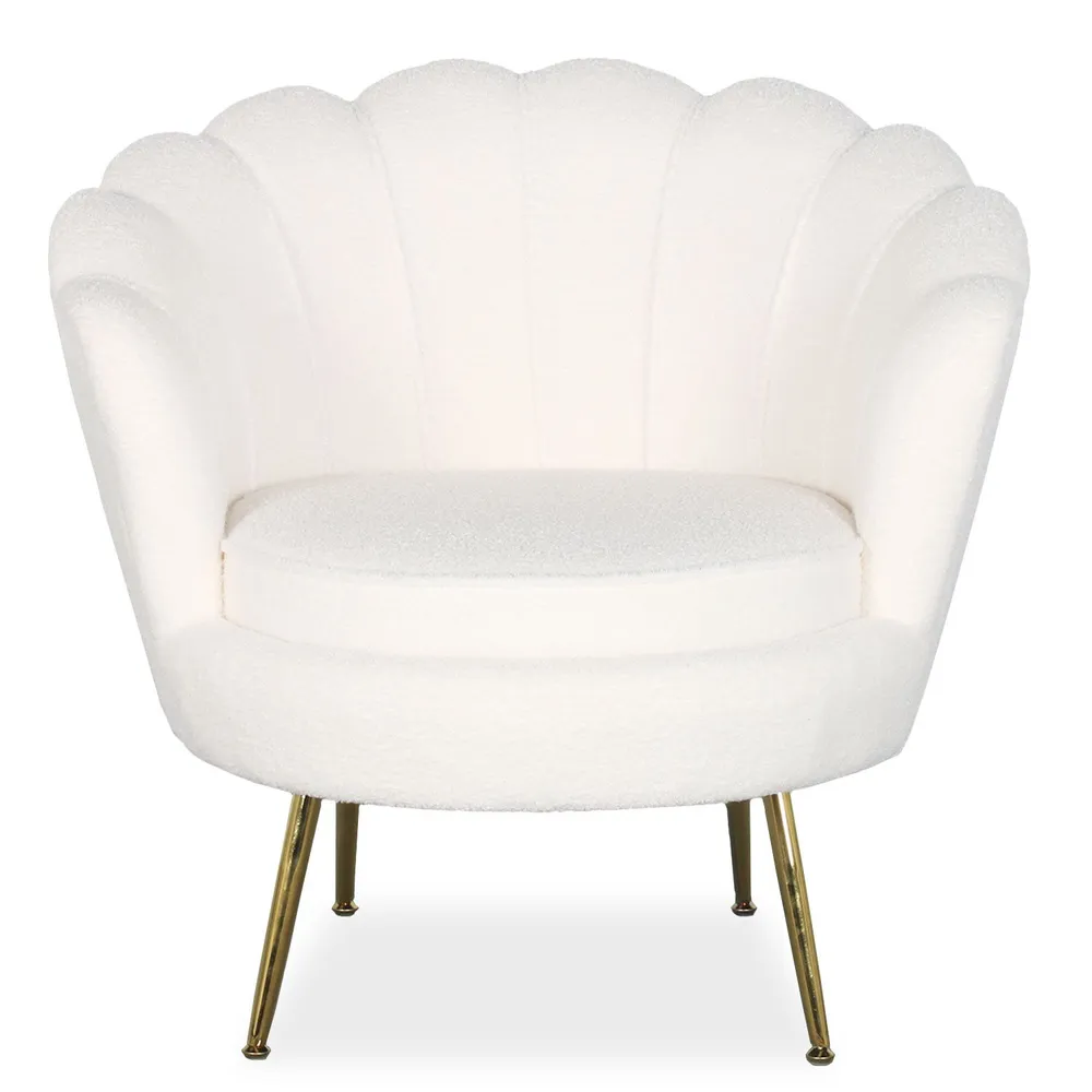 Fauteuil arrondi style boudoir glamour Andersen Tissu bouclette Crème avec compartiments intégrés