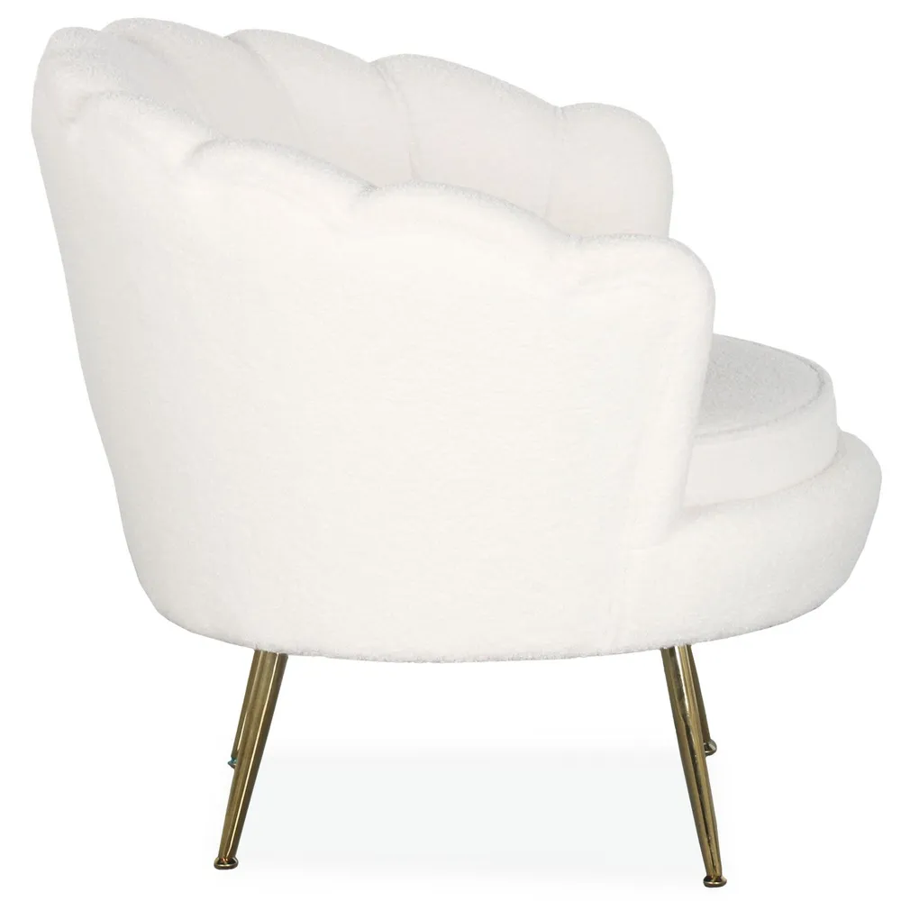 Fauteuil arrondi style boudoir glamour Andersen Tissu bouclette Crème avec compartiments intégrés
