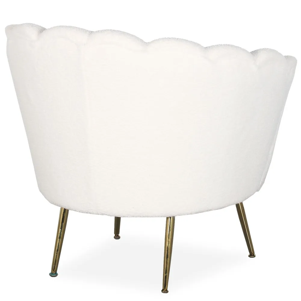 Fauteuil arrondi style boudoir glamour Andersen Tissu bouclette Crème avec compartiments intégrés