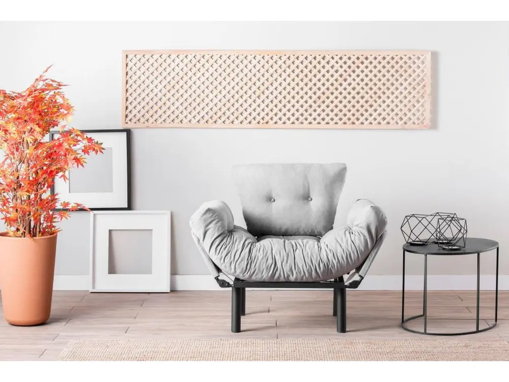 Fauteuil avec accoudoirs mobiles Tresa Velours Gris évident