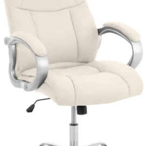 Fauteuil de bureau avec accoudoirs hauteur réglable en similicuir crème cadre métal aspect chromé 10_0007018