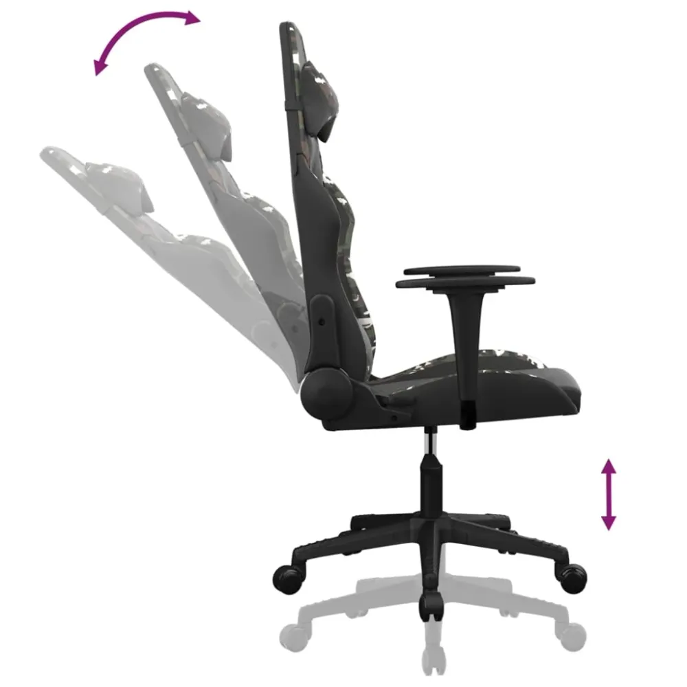 Fauteuil de bureau chaise gaming sur roulettes accoudoirs design camouflage en VINYLE vert DEC025966