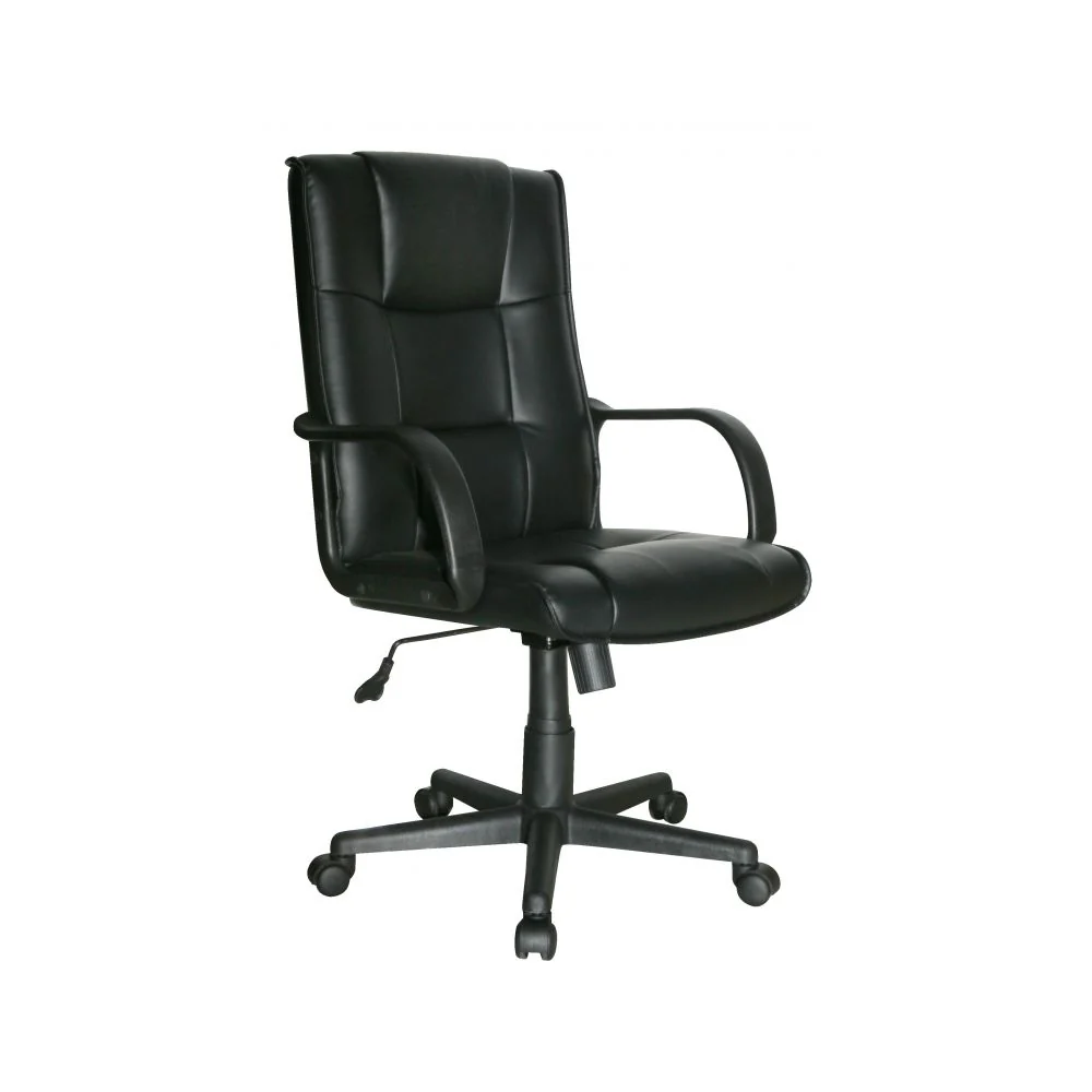 Fauteuil de bureau en cuir avec assise et dossier ergonomique inclinable en VINYLE et accoudoirs - Noir
